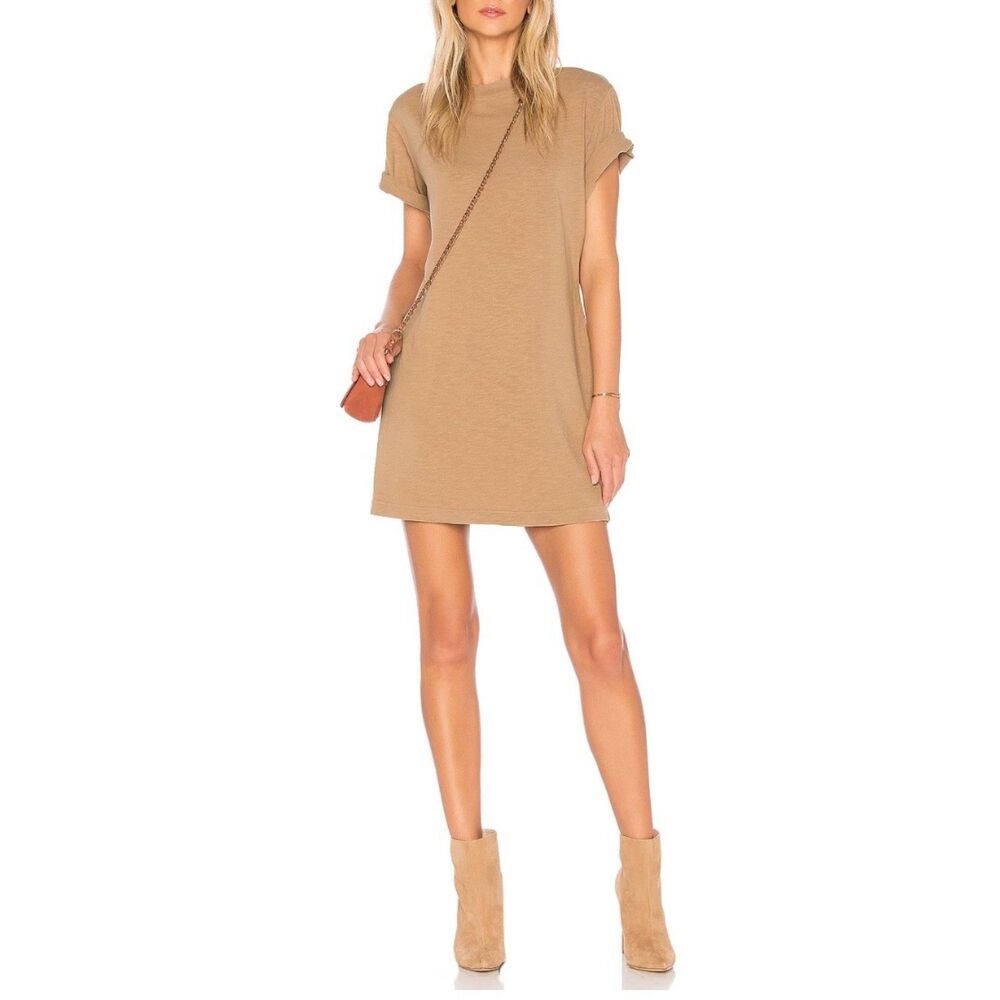 NEW Cotton Citizen Tokyo Short Sleeve Mini Dress in Tan 100% Cotton Size Small - Picture 1 of 7